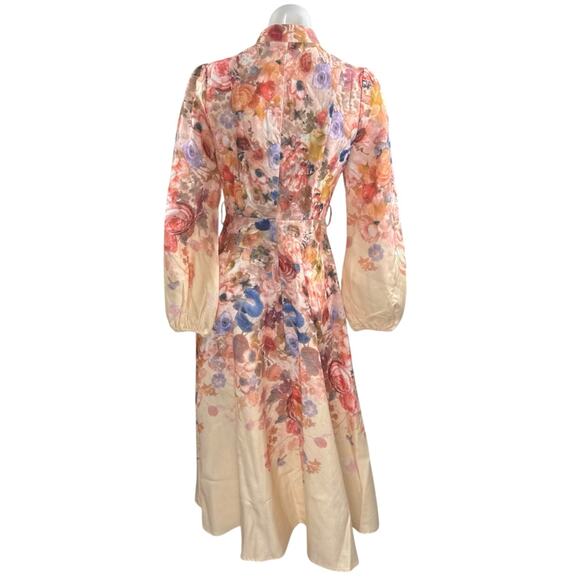 Commense Women's Multicolor Collared Balloon Sleeve Midi Flare A-Line Dress XS - Picture 3 of 6